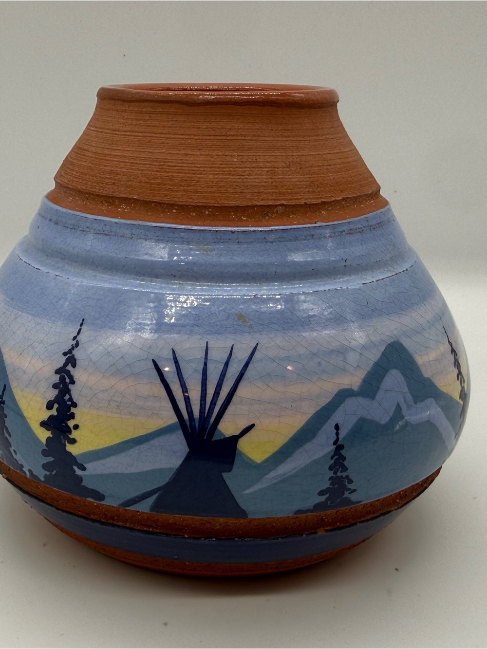 Hand-Painted Blue Mountain Ceramic Vase
